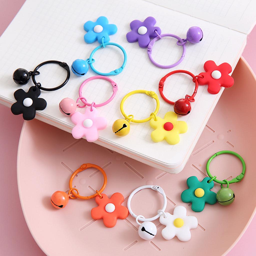 Flower Keychain Bell Charm Miniature Key Ring for Bags and Keys Multiple Candy Color Floral Pendant Keyring Accessory