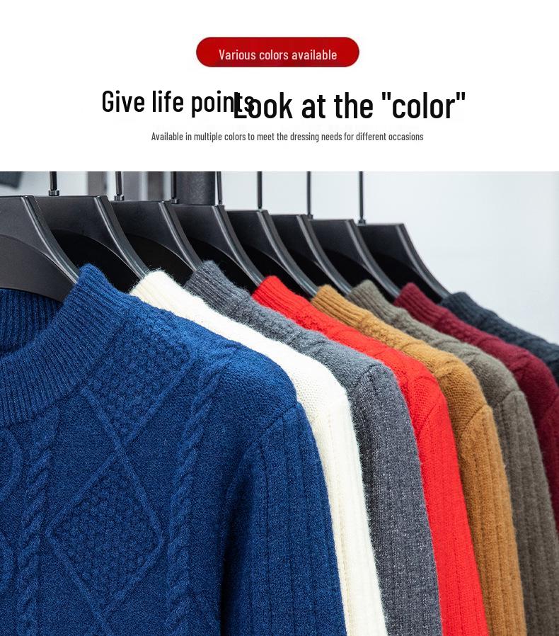 Men's Winter Jacquard Knit Sweater - Thick, Warm, Half-High Collar, Fashionable for All Ages