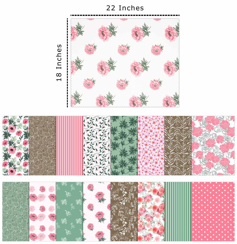 Soimoi 16 Pc Fat Quarter Bundle Floral With Geometrics  Print 18"x 22"  DIY Patchwork-100  Cotton  Pre-Cut Quilting Fabric Pink &