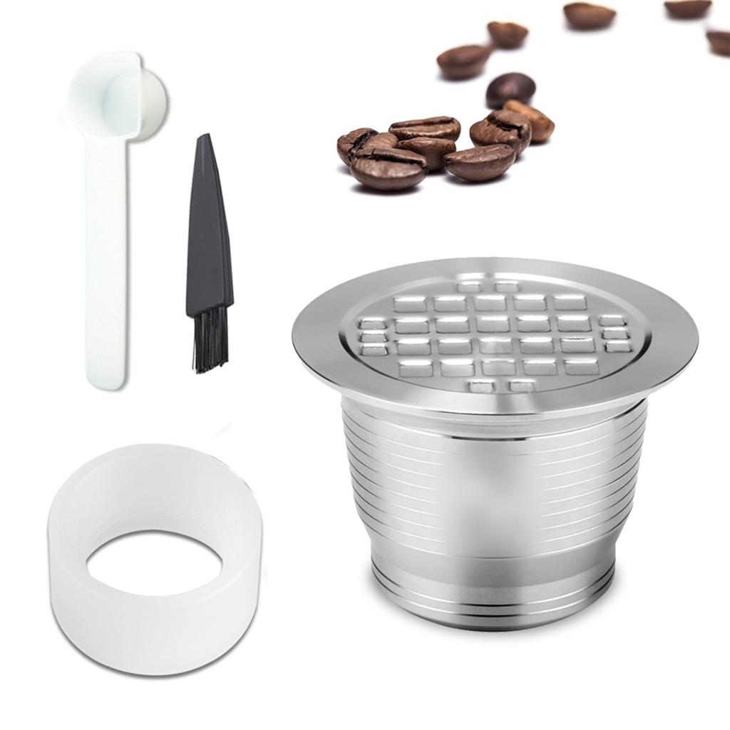 Compatible With Nespresso Stainless Steel Coffee Capsule Reusable Refillable Coffee Capsule Cup Filter with Brush Spoon