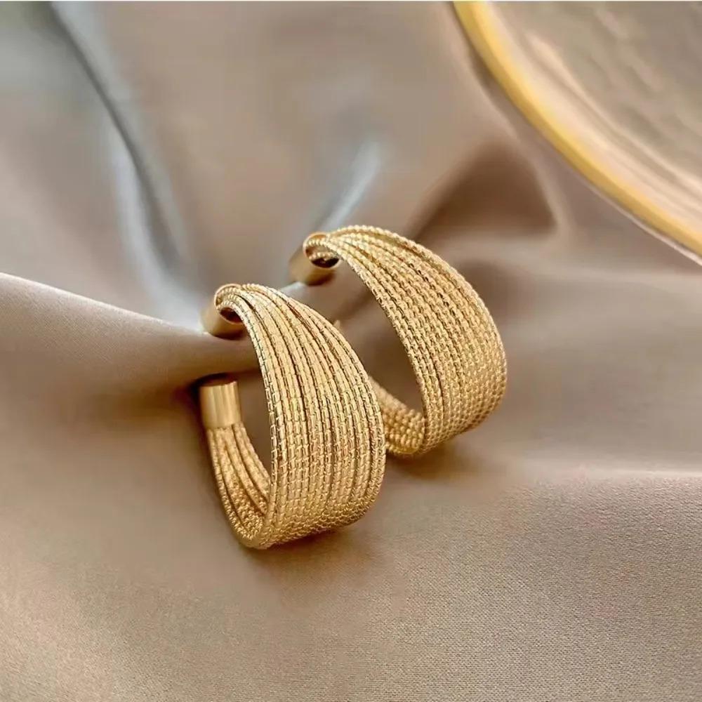 Exaggerated Geometric Multi-layer Hoop Earrings, Gold Color Big Line Dangle Drop Earrings Fashion Jewelry Gifts for Women