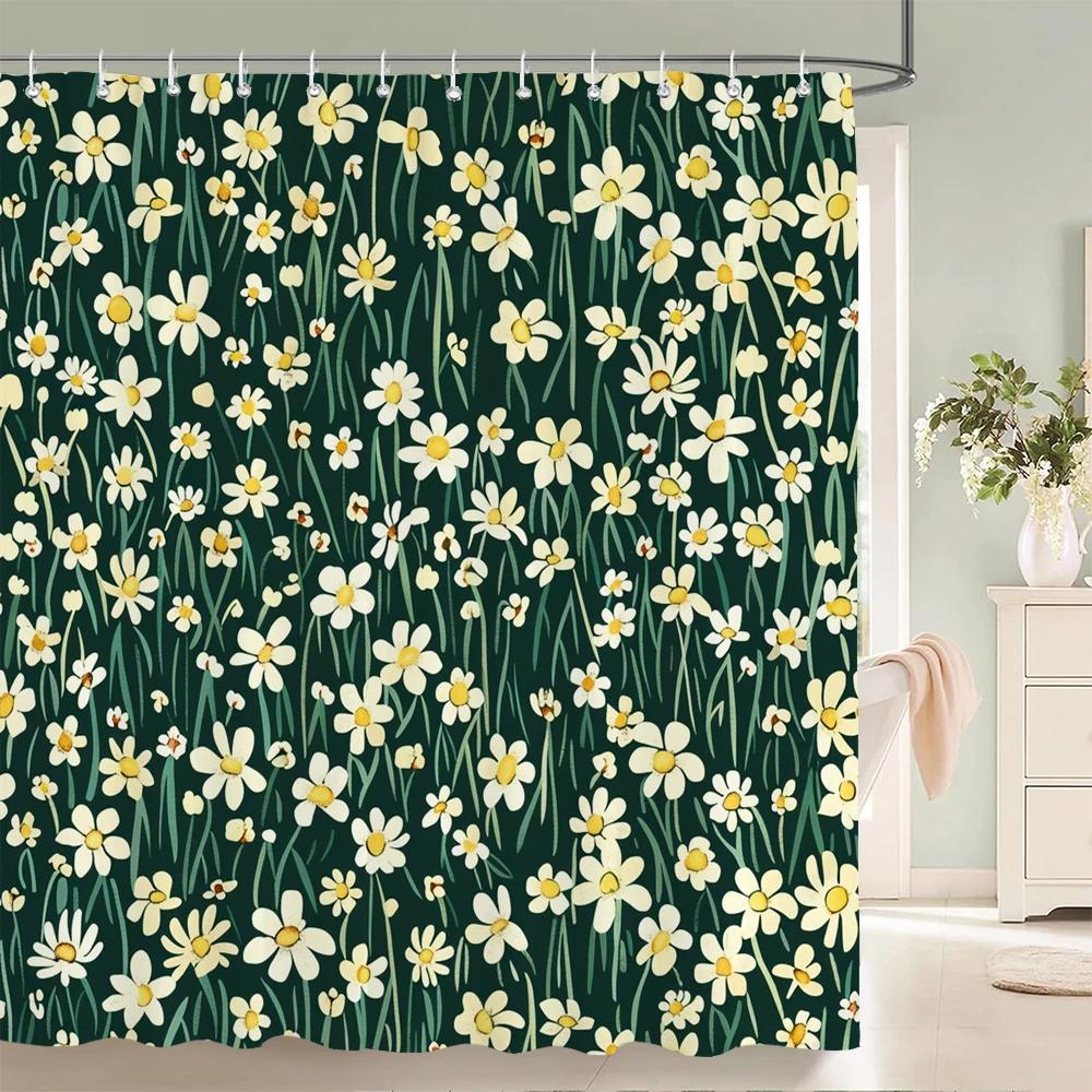 Home Shower Curtains for Bathroom Waterproof Fabric Spring Floral  and Plants Bathroom Curtains with Hooks Decorative Curtain