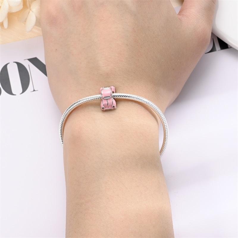 100% Sterling Kupfer Rosa Glasierte Autoanhänger Perlenanhänger Passend für Original Armband DIY Für Frauen Schmuck