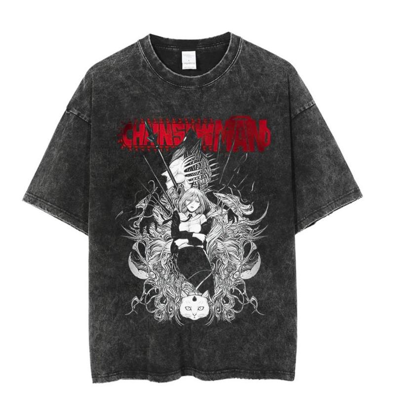 HUANHUSHENG Cotton T-shirt Man with a Chainsaw L
