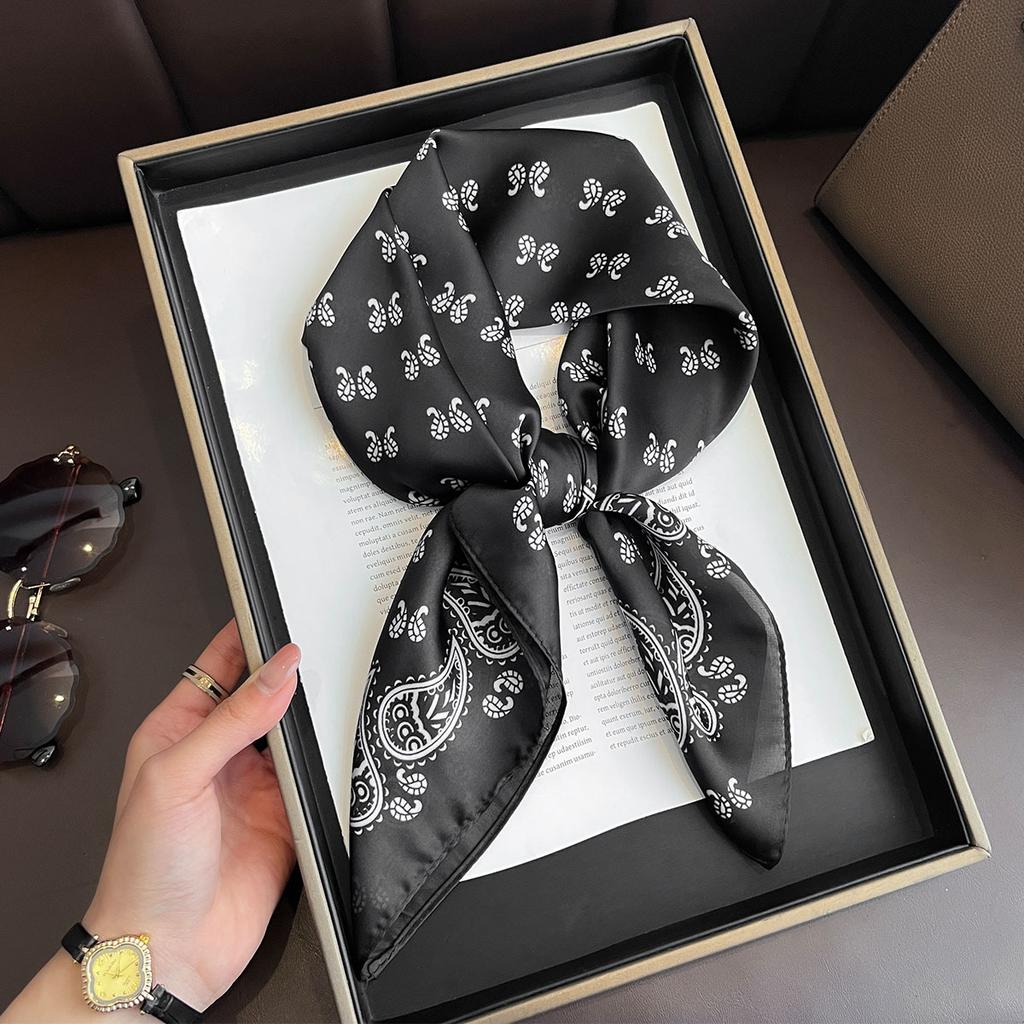 New Floral Print Silk Feeling 70cm Square Scarf Women Foulard Cashew Neckerchief Lady Satin Head Hijab Female Decorate Neck Ties