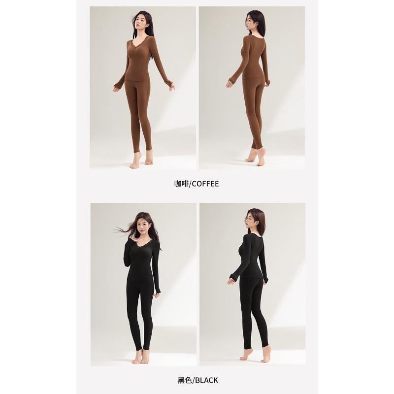Women S Fleece Lined Thermal Underwear Set With Bra Padded Autumn Winter