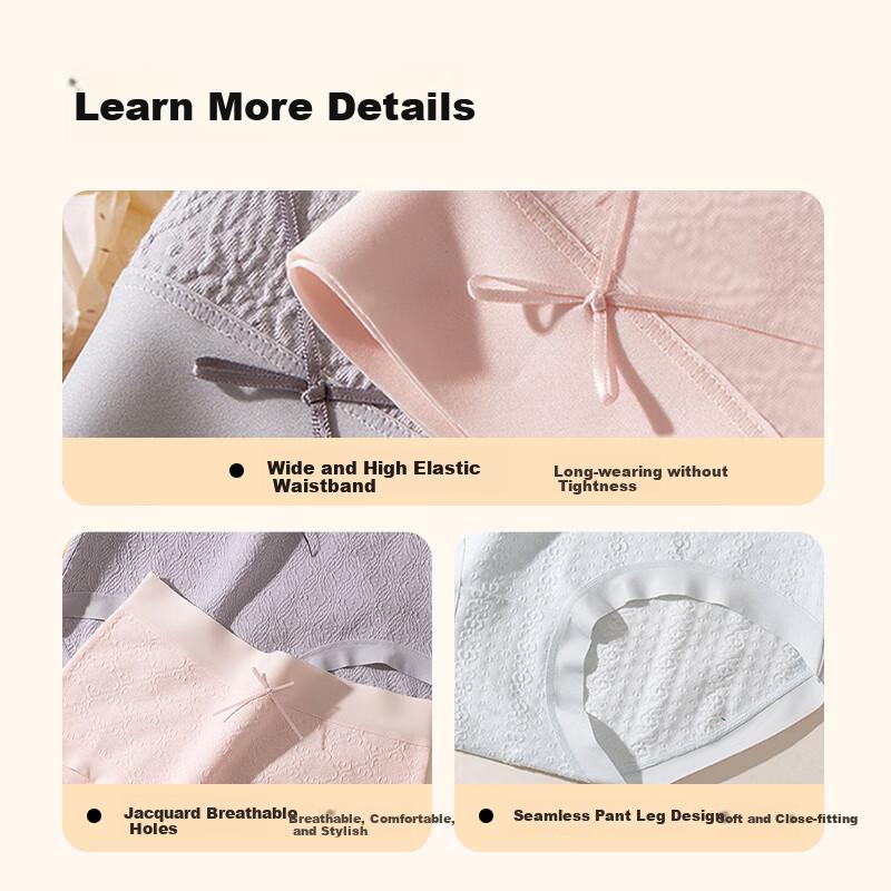 Miyou Women's High-Waisted Underwear, Mulberry Silk Polylactic Acid 7A Antibacterial Tummy Control Butt-Lifting Triangle Panties, 4 Pieces, Size L