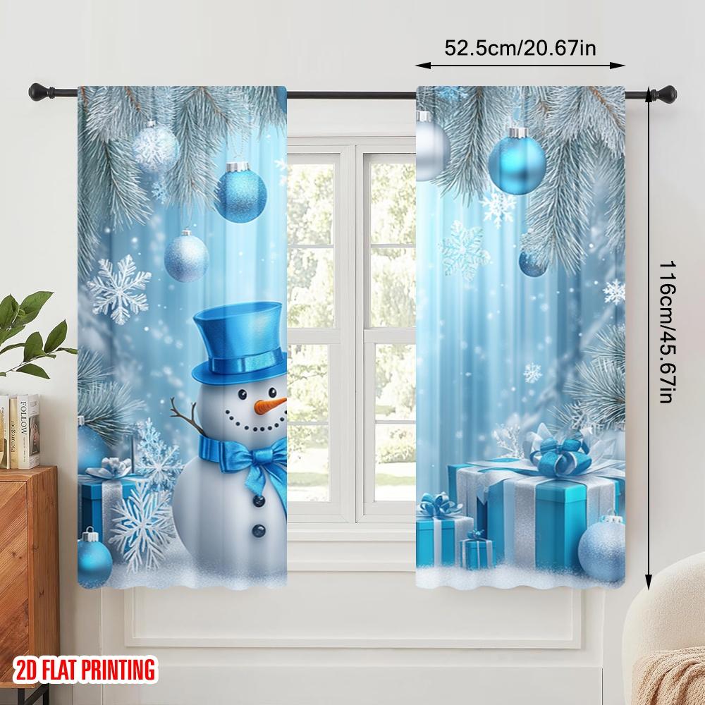 2pcs,2D Plane Printing Curtain Fabric Cute Snowman Christmas Gifts Snowflakes 100% Polyester (without Rod) Gifts Perfect for