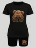 Surprise Moment One Two Three Teddy Bear T-Shirt Set Women Fashion O-Neck 2 Piece Set Breathable Cotton Shorts Oversized T Shirt