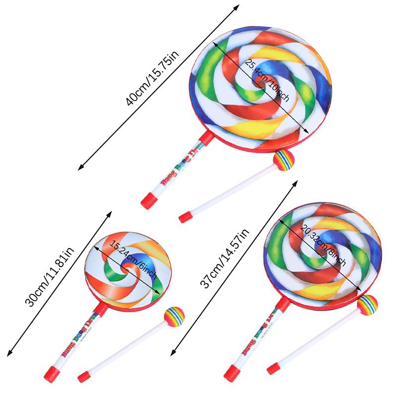 6 Zoll 8 Zoll 10 Zoll Lutscher Handtrommel Schlaginstrumente Bunte Tanz Requisiten Säuglings Musikspielzeug Lehrmittel
