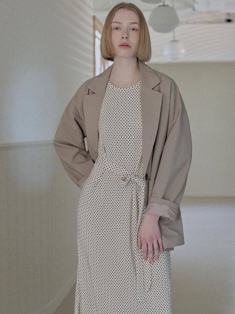 Avang Dot Pleated Puff Sleeve Dress - Ivory
