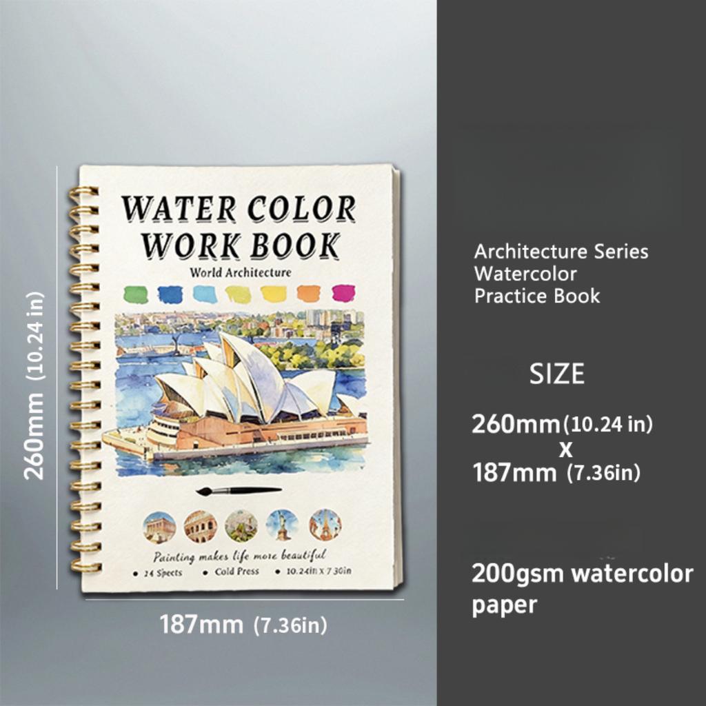 Large Size Watercolor Sketch Practice Pad, 16 Pages Cotton Paper Line Drawing Coloring Book For Starter Art Training
