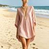 European and American summer new V-neck lace medium and long sexy short-sleeved women's loose temperament casual beach clothes