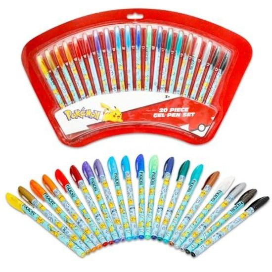 Pokemon Gel Pen Set Kids - Includes 20 Colorful Pens Coloring Book Party Souvenir Activity