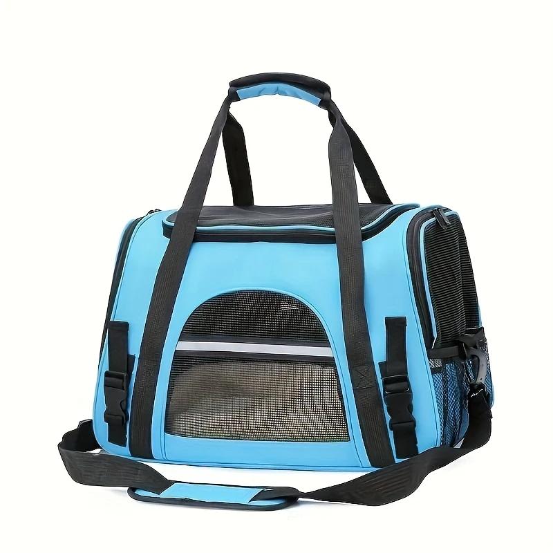 

Portable Cat Bags Soft-Sided Pet Carrying Four-Sided Breathable Carrier Bags with Fur Pad Cats Handbag Travel Bag Transport Bag синий