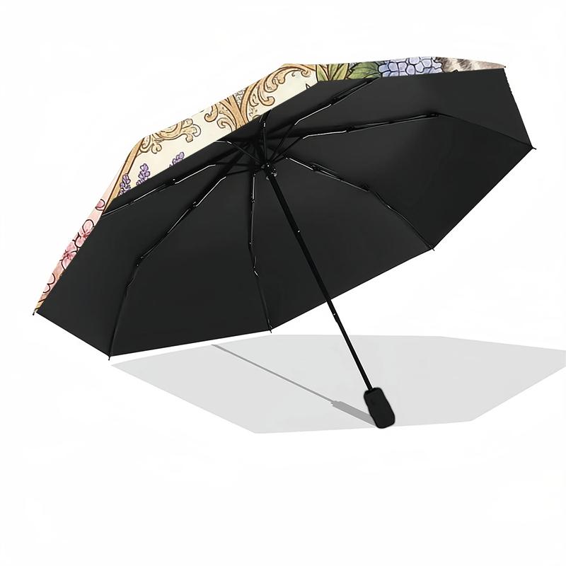1pc Sturdy 8-Bone Auto Umbrella, Ethereal Floral Husky Umbrella, Digital Printed, Foldable Umbrella for On-the-Go Outdoor Use