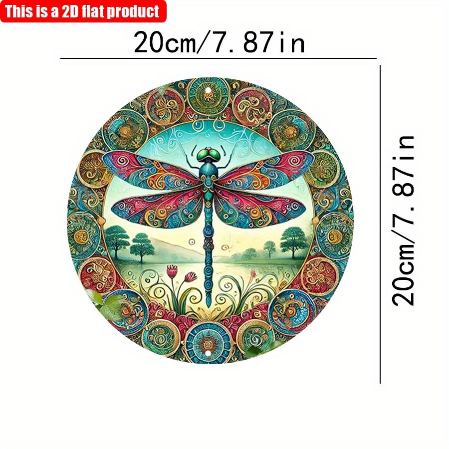

2D плоский 20*20см 1шт яркий круглый настенный кулон в виде стрекозы, в стиле кантри-пруд, винтажный цветочный узор с насекомыми, декор, подходит для ванной комнаты, кафе 20*20cm