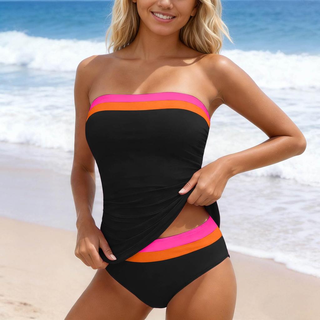 Women's Fashionable Two-Piece Sexy Patchwork Ribbon Strappy Bikini Swimsuit