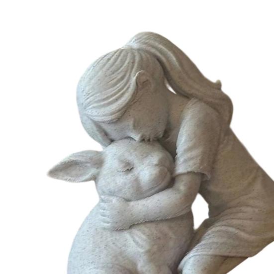Girl And Bunny Figurine, 3D Printed Girl Embrace Rabbit Statue, Small Cute Animal Ornament for Living Room, Desk, Cabinet Decor