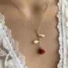 Nouveau collier pendentif Rose Rouge Goutte Style Européen & Américain - Cadeau Romantique pour Petite Amie & Saint-Valentin