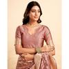 Elegant Silk Blend Saree with Rich Jacquard Weaving & Golden Border Blouse