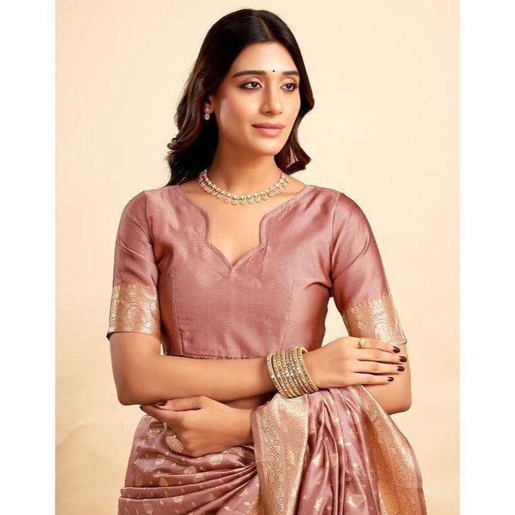 Elegant Silk Blend Saree with Rich Jacquard Weaving & Golden Border Blouse