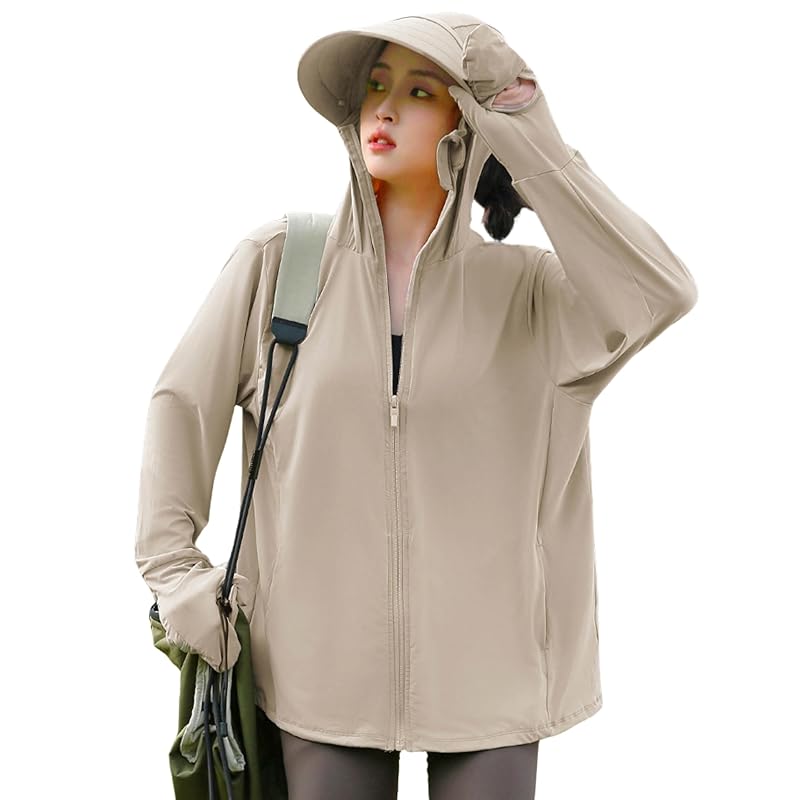 

[Fiorior] [Sunburn protection up to your fingertips] UV cut hoodie ladies rash guard spring summer Cool touch sensation hooded outer With brim long