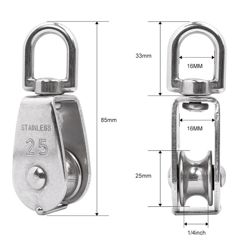 

Good-M25 Single Pulley Snatch Block Lifting Crane Heavy Duty Swivel Hook 304 Stainless Steel, 1/4In Rope, 330 Lbs Load (4PCS) Du