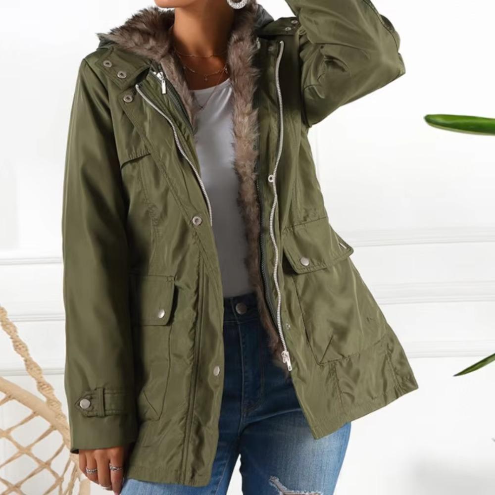 Women's Cotton Jacket Waist Cinching Solid Color Hood Warm Comfortable Casual
