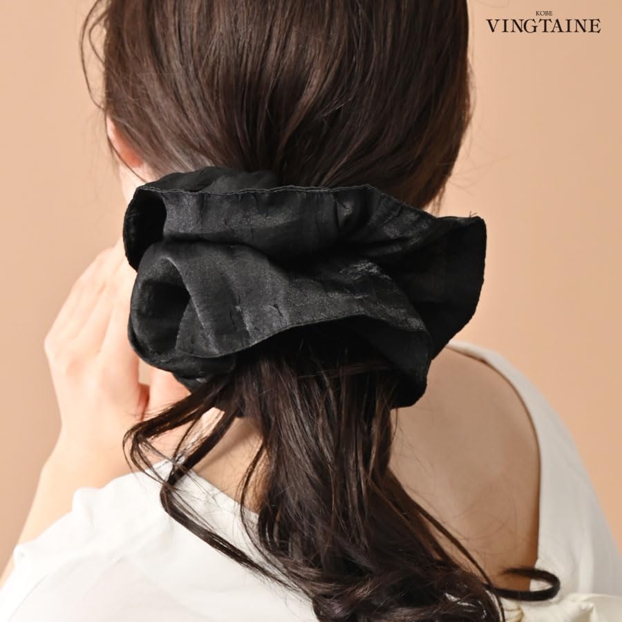 VINGTAINE Wrinkled Ruffled Hair for Scrunchie, Big, Chic, Voluminous, Accessory, Simple, Casual, Adults, HS-207-GY