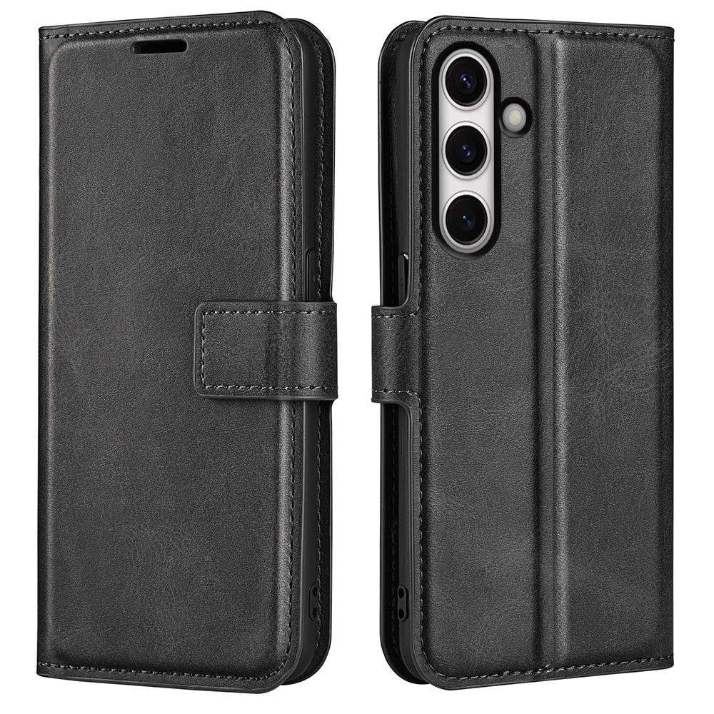 For Samsung Galaxy S24 FE Stand Case Calf Texture Anti-Scratch Leather Phone Cover