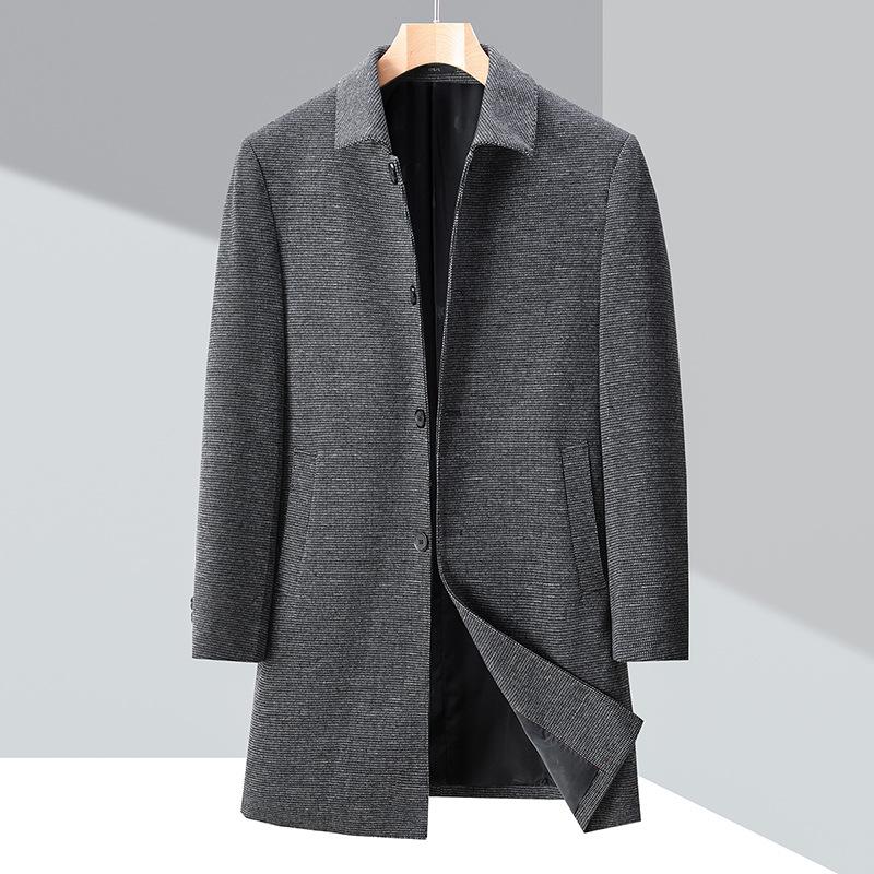 Herbst- und Winter Herren Kaschmir Windbreaker mittellang locker Revers Wollmantel Mittelalter Business Casual Papa Mantel