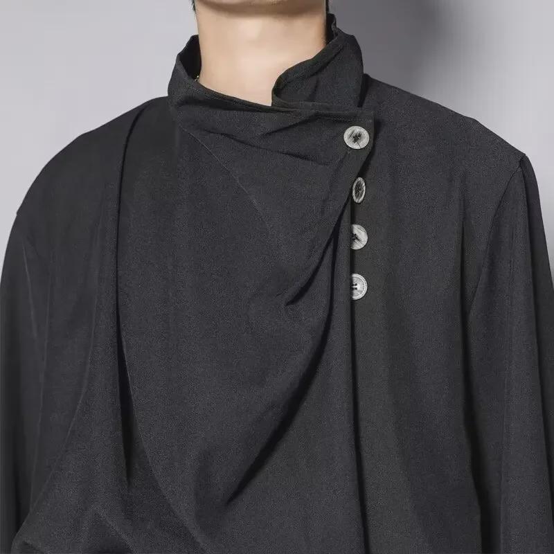 Men's Retro French-Style Stand-Up Collar Irregular Shirt