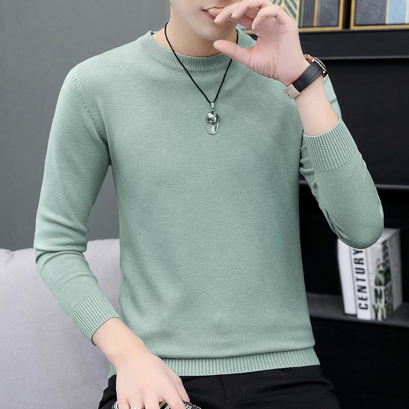 Herren Rundhals-Pullover Herbst und Winter Große Größe Locker Gestrickter Pullover Einfarbig Inneres Langarm-Unterhemd Warmhalten Top