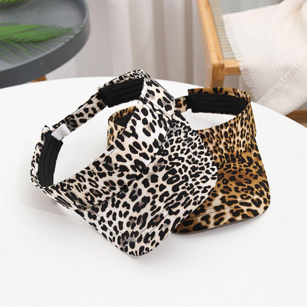Empty Top Leopard Print Sun Hat Anti-UV Women Sunshade Hat Adjustable Sun Protection Hat  Ladies