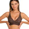 Popular French Leopard Print Large Size Bra Fixed Cup No Steel Rim Comfortable and Traceless Deep V Underwear Women