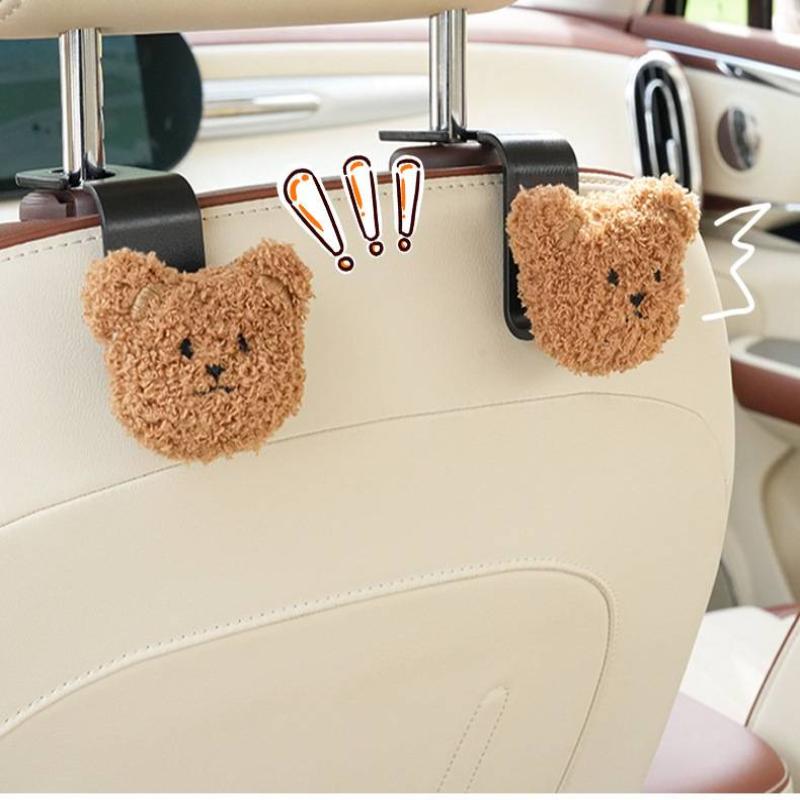 Car Seat Back Hook Hanger with Cute Bear Decor Organizer Holder for Groceries Bags Kids Essentials Travel and Commute
