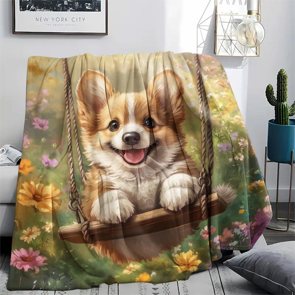 Cute Corgi,pattern Flannel Blanket, High Quality Comfortable for All Seasons, Home Decor, Warmth and Comfort, Perfect for Gifts.