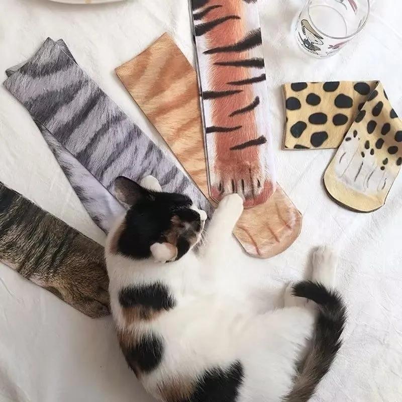 Unisex Adult 3D Print Animal Paw Socks Creative Funny Cat Dog Dinosaur Tiger Paw Socks Novelty Mid Tube Sockings Christmas Gifts