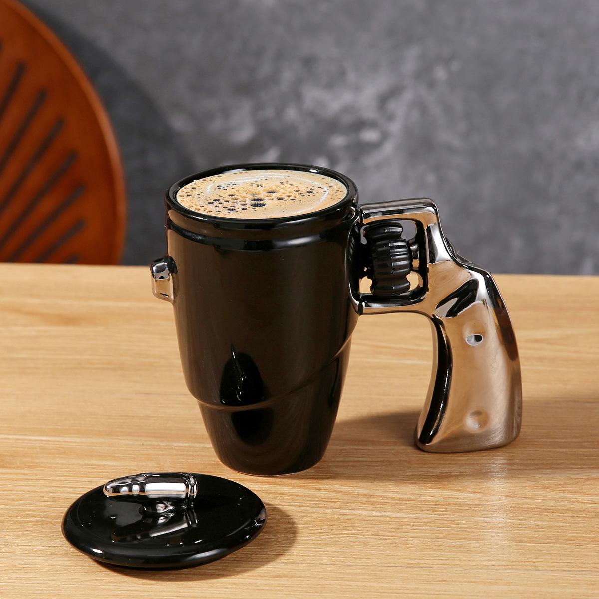 

Simple ceramic with lid creative revolver mug high value water cup household cup water cup new and peculiar cup 401-500ml срібний