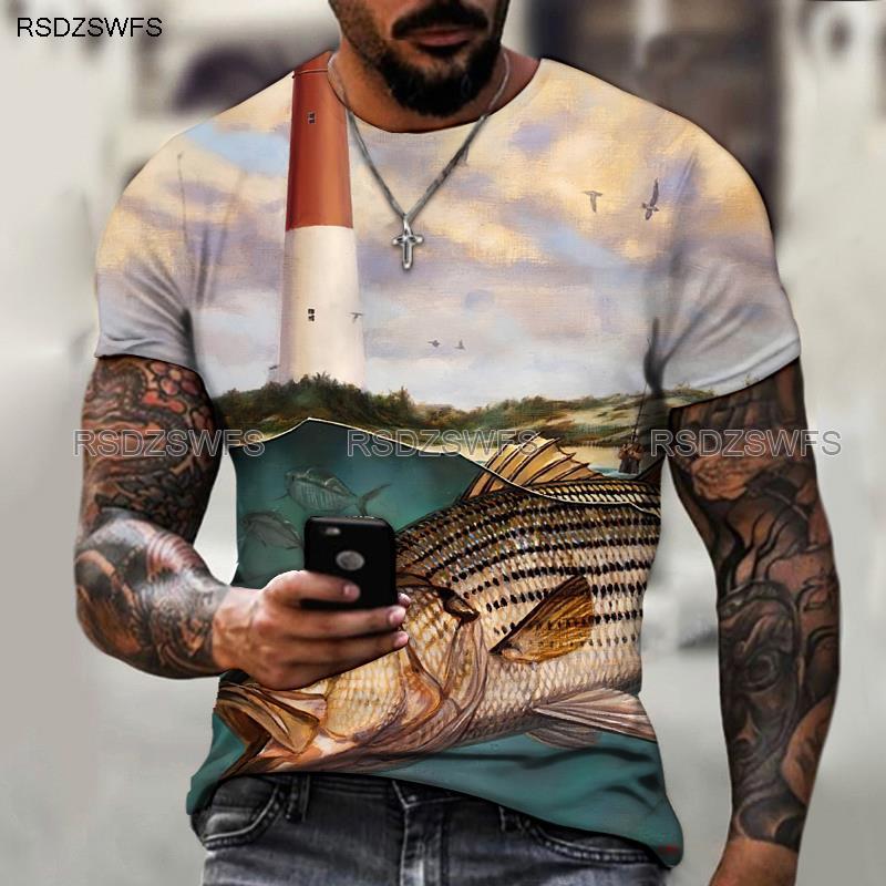 Summer Funny Fish Fisherman 3D Print T-Shirts Streetwear Men Casual Fashion Harajuku Oversized O-Neck T Shirt Tees Tops Clothing