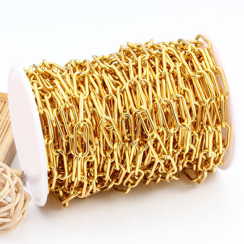 New Stainless Steel Cross Paper Clip Oval Geometric Chain PVD Gold Plated Unisex Necklace Bracelet Jewelry for DIY Accessories