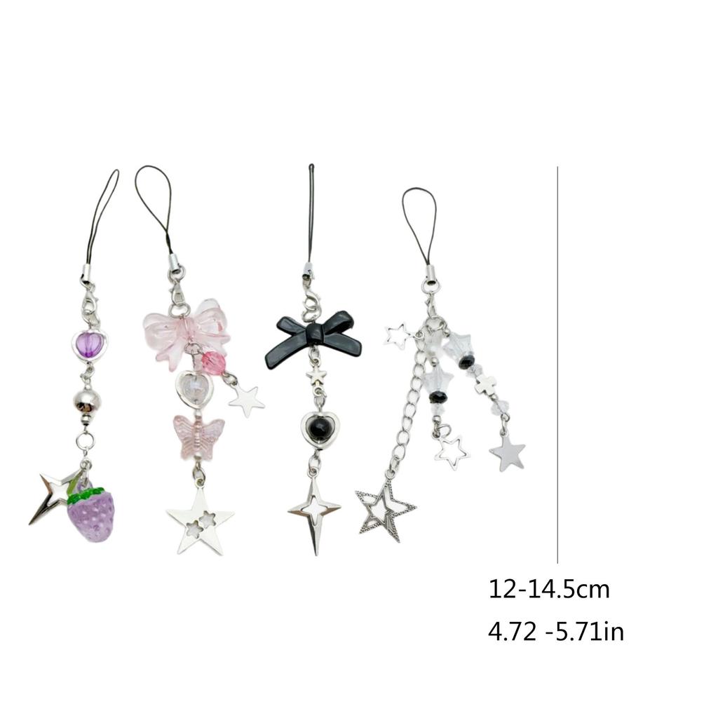 4Pcs Bowknot Star Pendant Phone Charm Hangings Rope Sweet Phone Chain Strap Bag Decoration Lanyard Keychain Accessory
