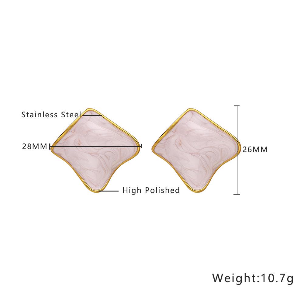 Gradient Gold Enamel Square Stainless Steel Stud Earrings