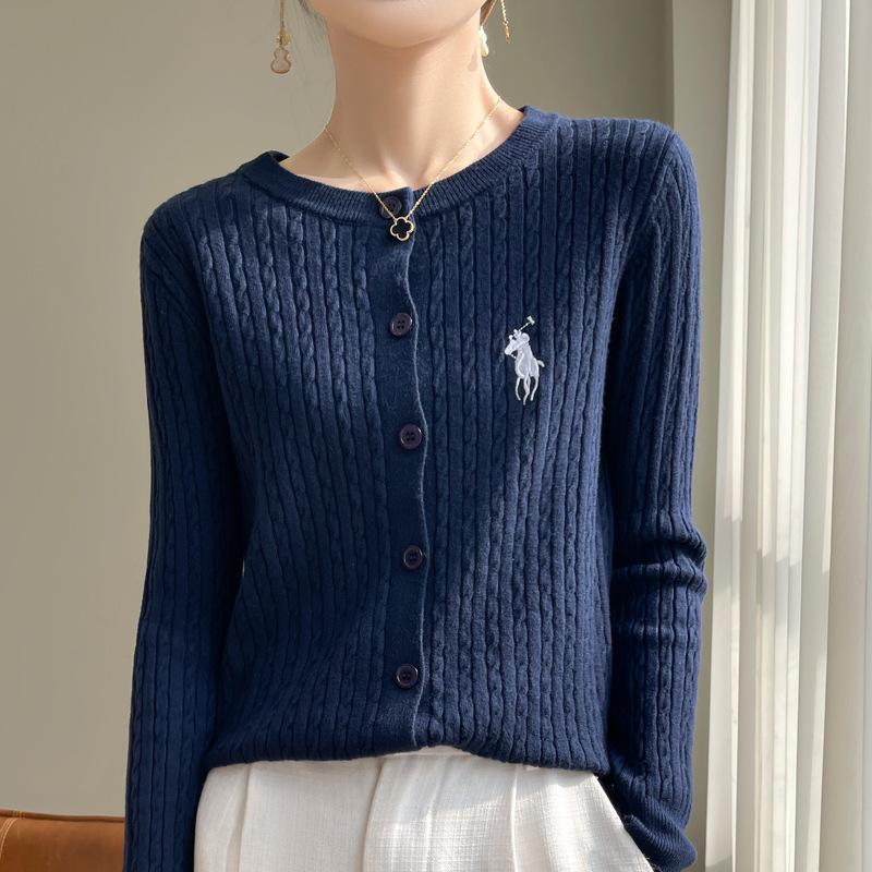 Spring and Autumn Women's Knit Sweater Round Neck Cardigan Sweater Twist Jacket