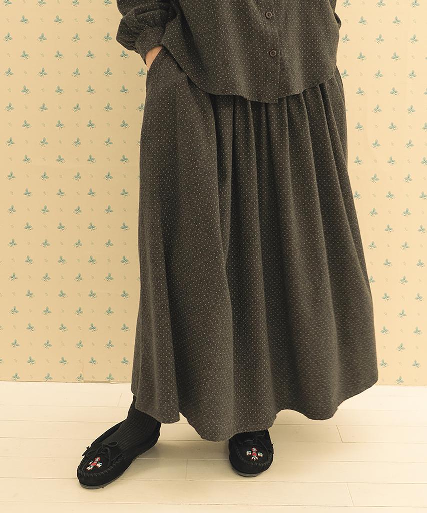 Chikita Dot Napping Shirred Flare Skirt Brown 251014Br