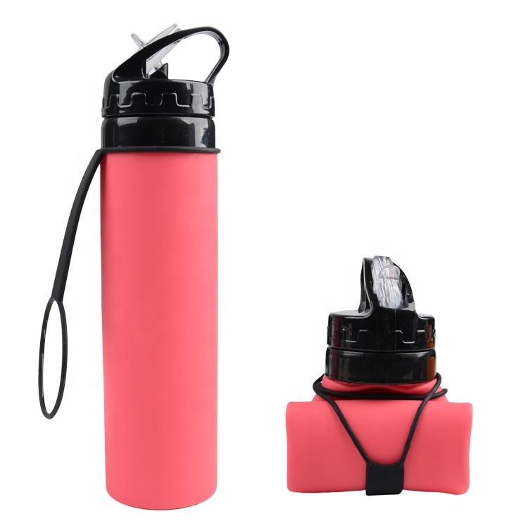 600ml Private Label Outdoor Sports Portable Collapsible Drink Water Bottle Foldable Silicone Bottle With Custom Logo 0.6 L