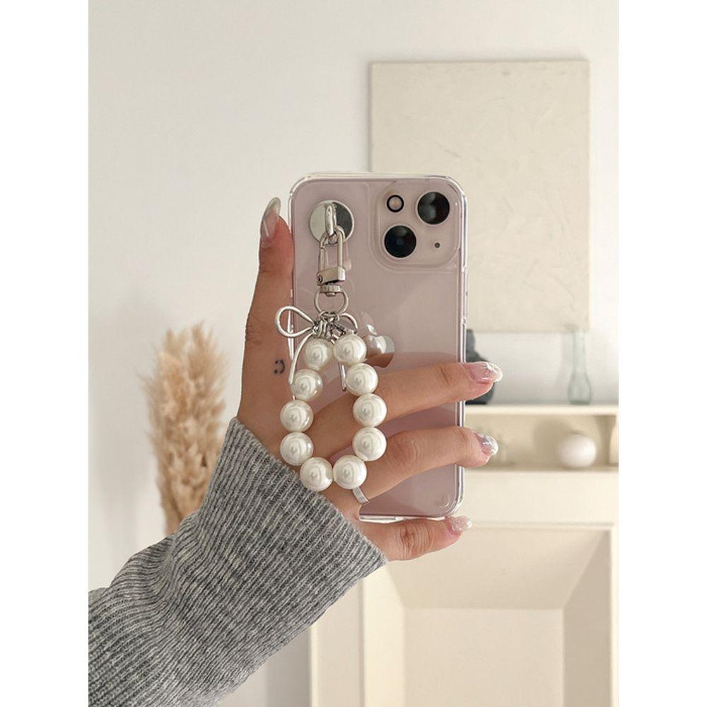 Ohrring [handgefertigt] Silberband-Perlen-Schlüsselanhänger (Weiß)