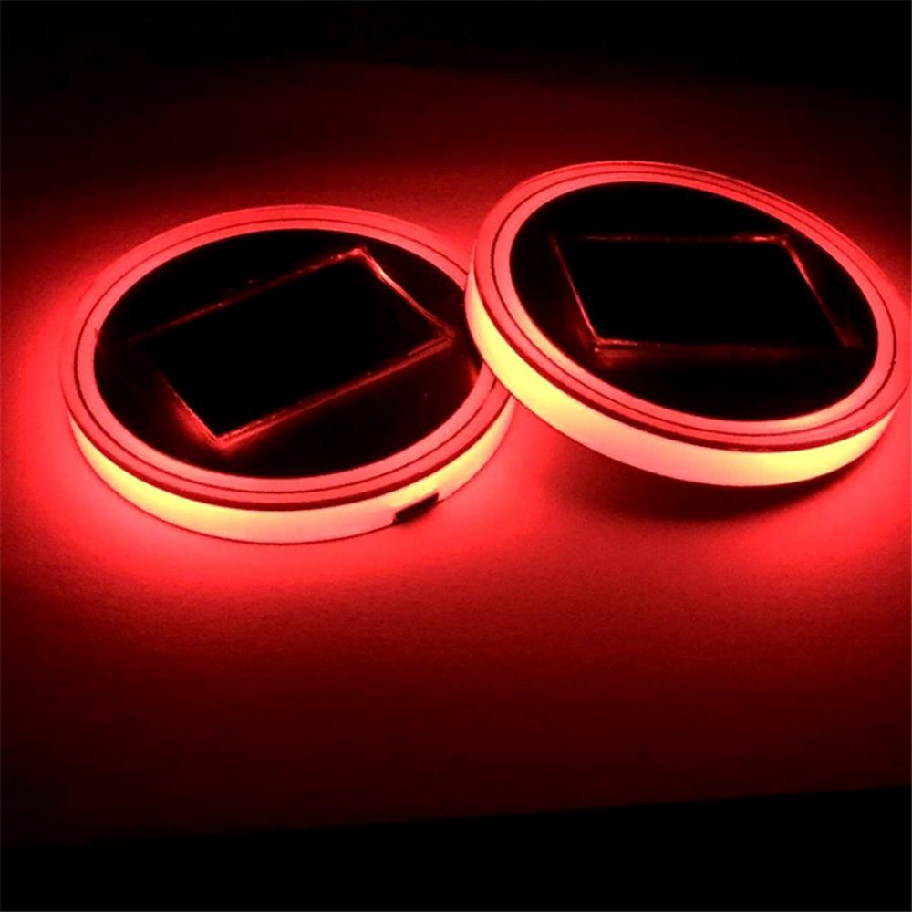 Pair 68Mm Round Solar+Usb Charging Car Cup Holder Bottom 7 Color Rgb Led Lights