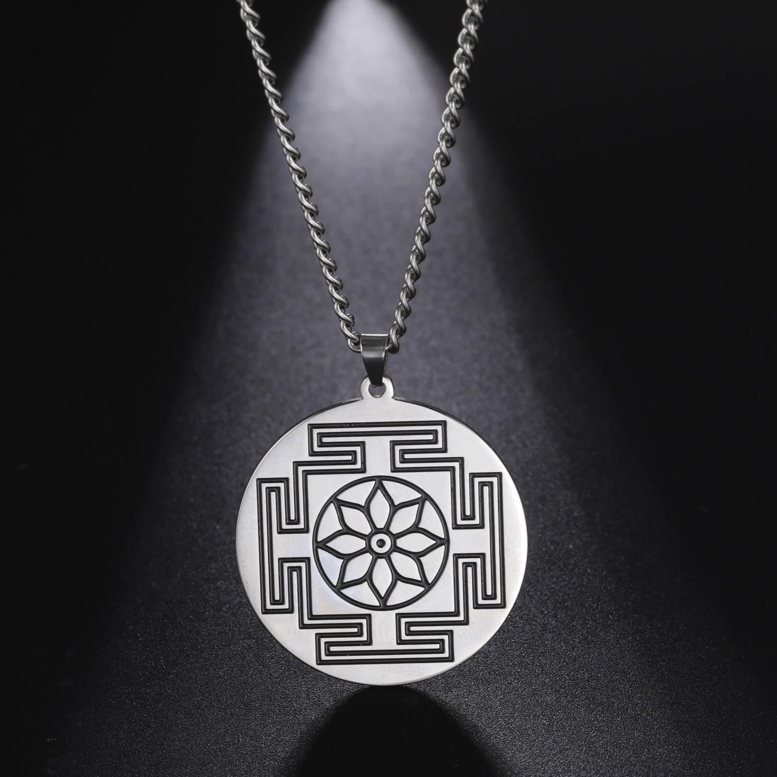 

LIKGREAT Sri Yantra Mandala Pendant Necklace India Chakra Meditation Spiritual Jewelry Stainless Steel Sacred Magic Talisman